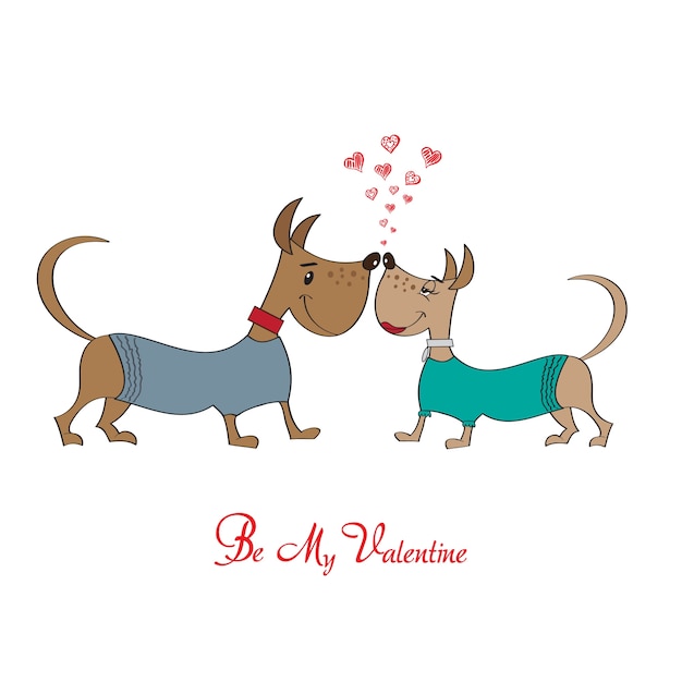 Premium Vector | Valentine' s day greeting card with cartoon dog characters