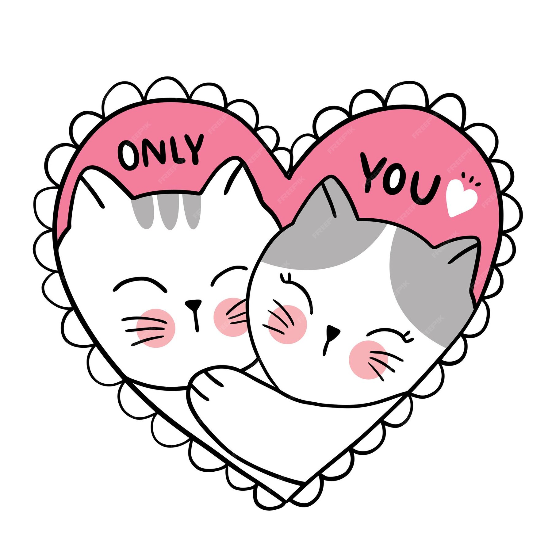 Premium Vector | Valentine's day, hand draw cartoon cute cats love in ...