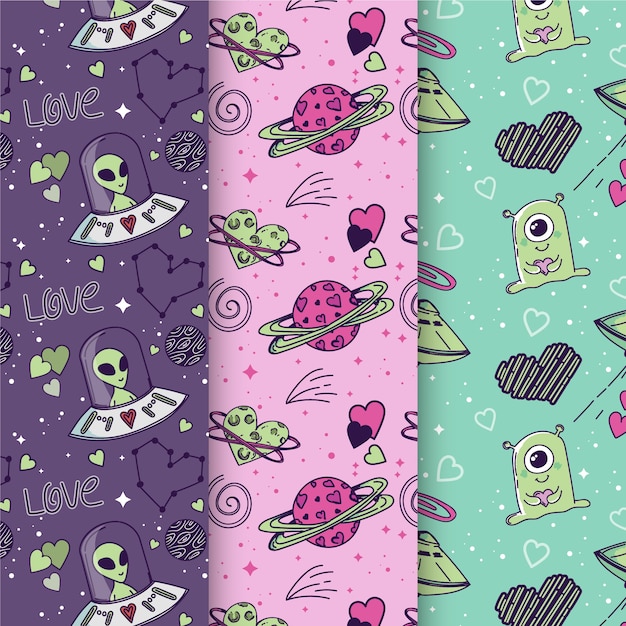 Valentine's day hand-drawn pattern set Free Vector