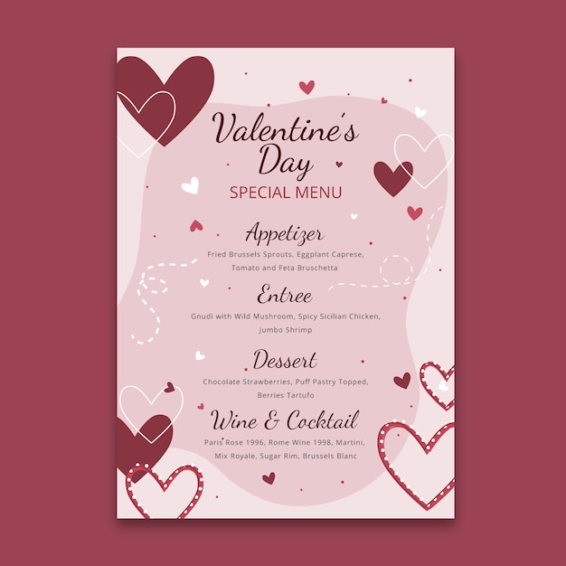 Free Vector | Valentine's day menu concept