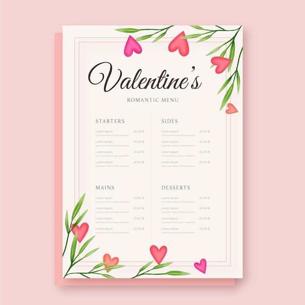 Valentine's day menu template with plant Free Vector