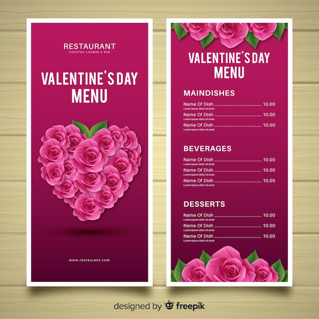 Free Vector | Valentine's day menu template