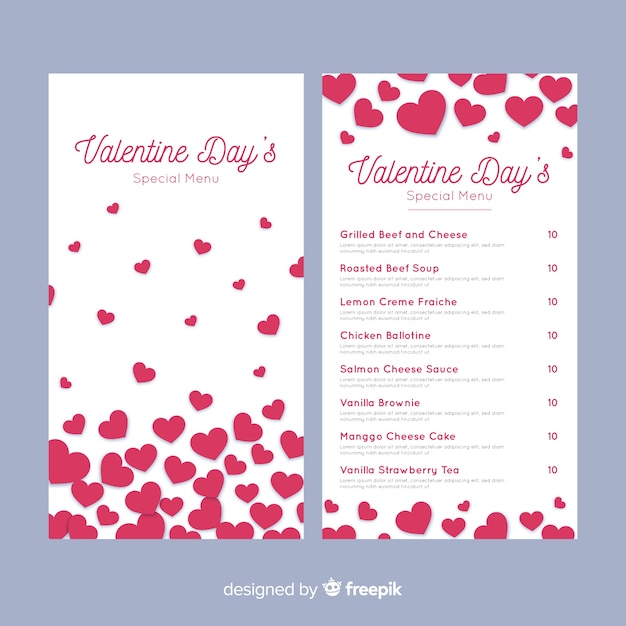 Free Vector | Valentine's day menu template