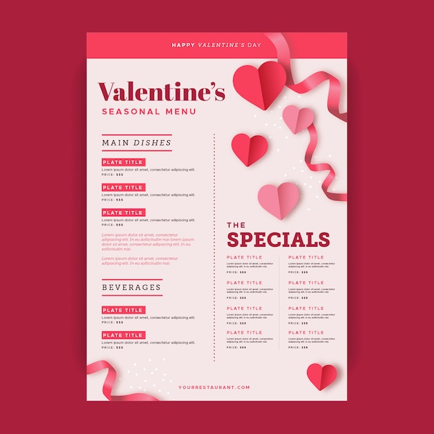 Free Valentine Menu Templates