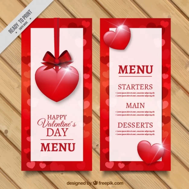 Valentine\'s day menu with shiny hearts