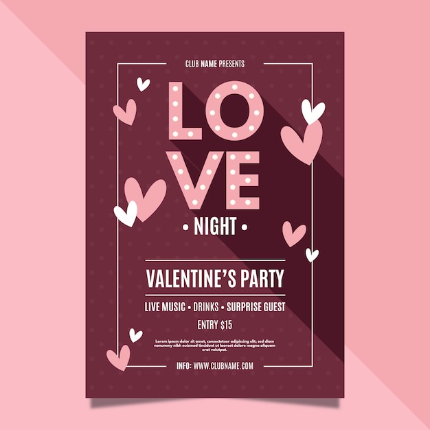 Valentine's day party poster template Free Vector