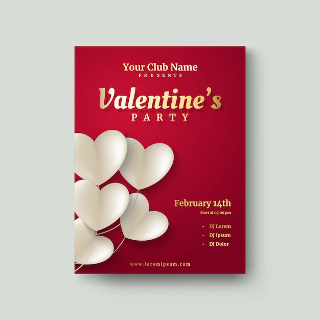 白い愛紙カットのイラストとバレンタインデーのポスター プレミアムベクター