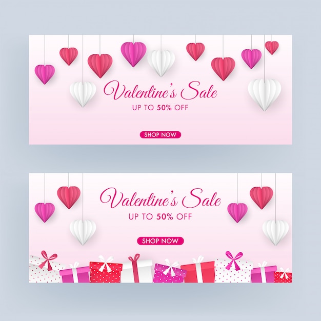 Valentines Day Sale Header Or Banner Design Set With 50