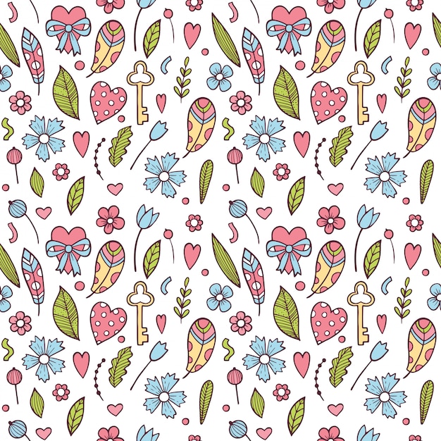 Valentine's day seamless pattern with colorful flowers Premium Vector