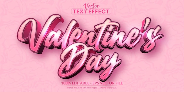 バレンタインデーのテキスト ピンク色のテクスチャ背景に書道スタイルの編集可能なテキスト効果 プレミアムベクター