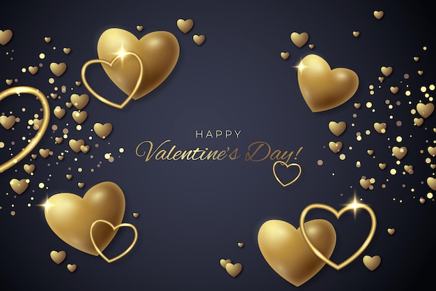 Free Vector Valentine S Day Wallpaper With Golden Hearts