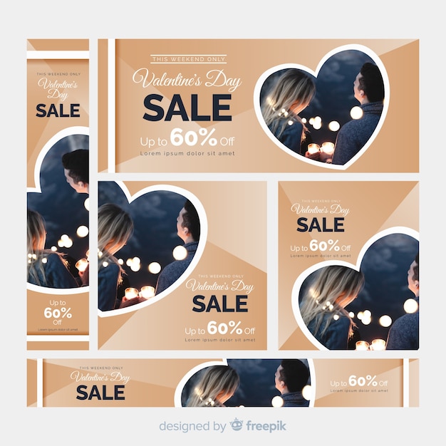 Valentine's day web banners with photo Free Vector