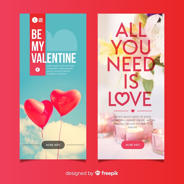 Valentine's day web banners with photo Free Vector