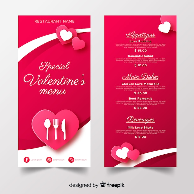 Free Vector | Valentine's menu template