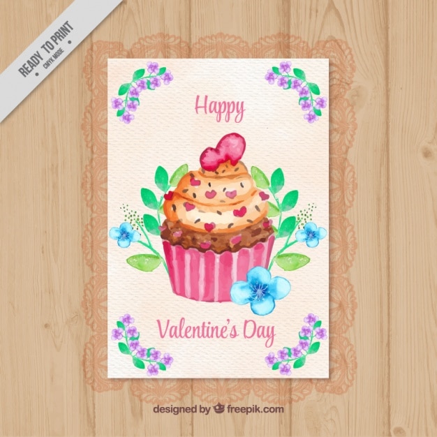 Valentine\'s watercolor cupcake card