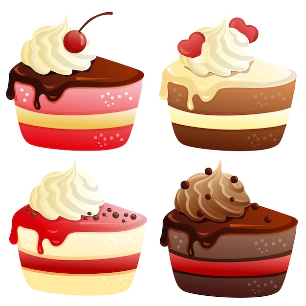 Premium Vector | Valentine slice of cake with mousse on top collection