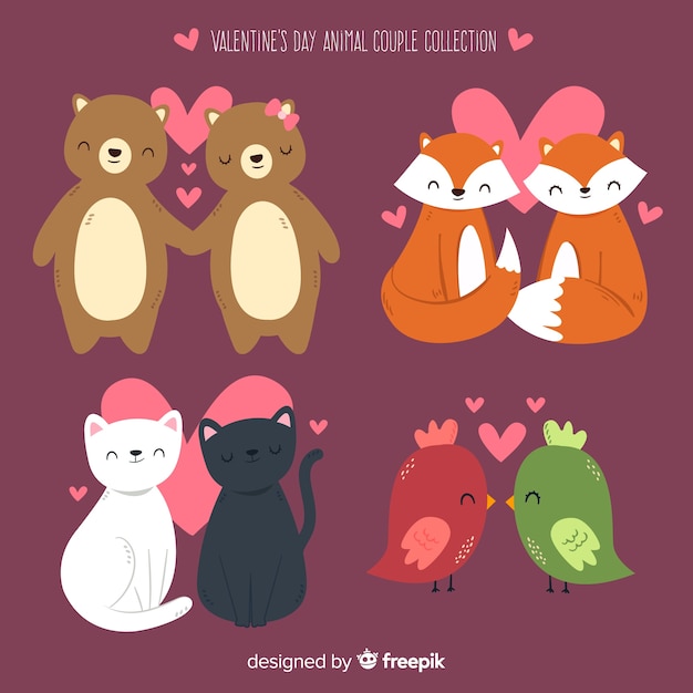 Download Valentine smiling animal couple collection | Free Vector