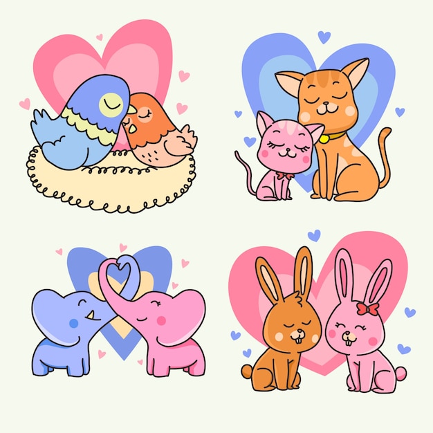 Valentines day animal couple collection design | Free Vector