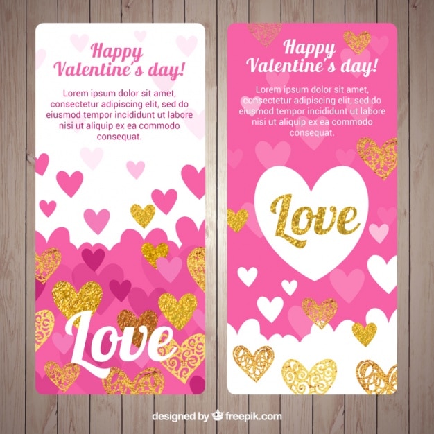 Valentines day banner pack with doodle hearts Vector ...