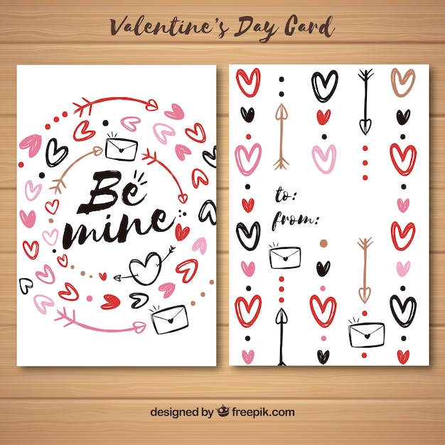 Valentines day card template with hand drawn
elements