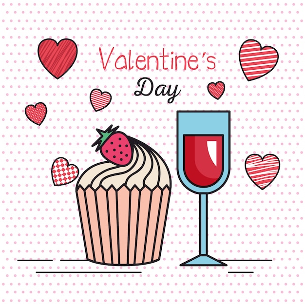 Download Premium Vector | Valentines day card with hearts and cup wine