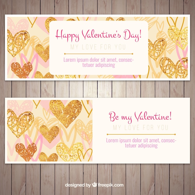 Download Valentines day doodle banner pack Vector | Free Download