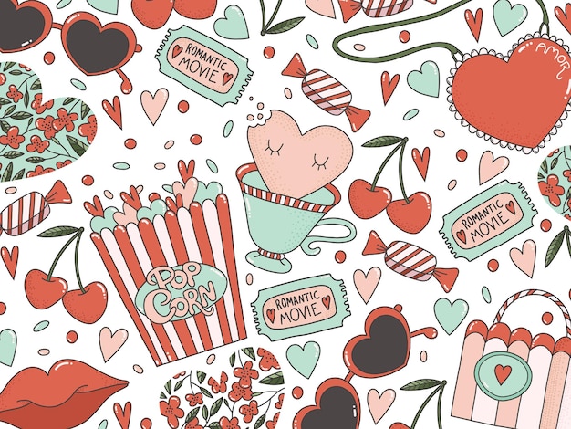 Premium Vector | Valentines day doodle style background romantic ...