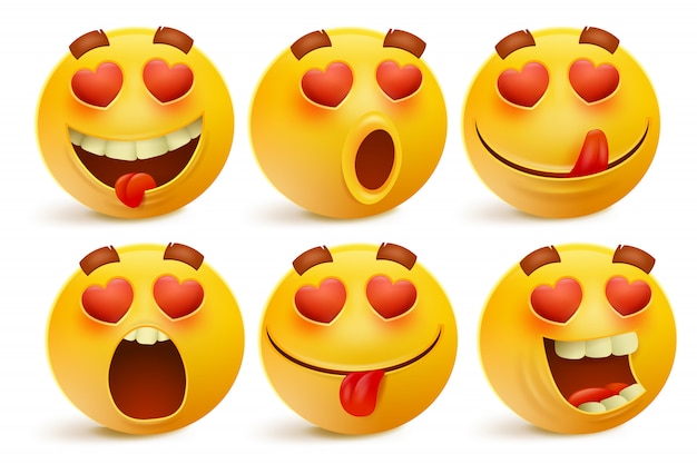 Valentines day emoticon icons, love emoji set, isolated on white background Premium Vector