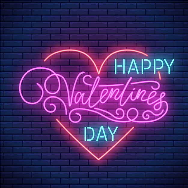 Premium Vector | Valentines day neon sign with bright heart shape and ...