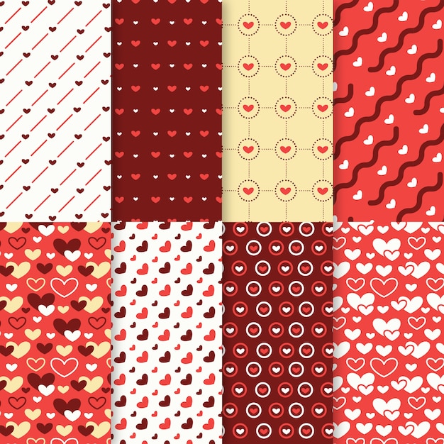 Valentines day pattern collection in flat design Free Vector