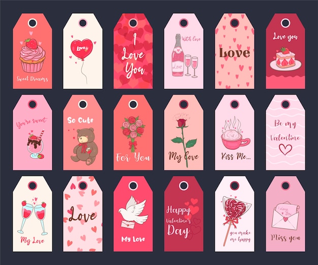 Premium Vector | Valentines day printable tags collection. festive set ...