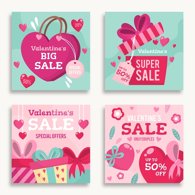 Free Vector | Valentines day sale post collection