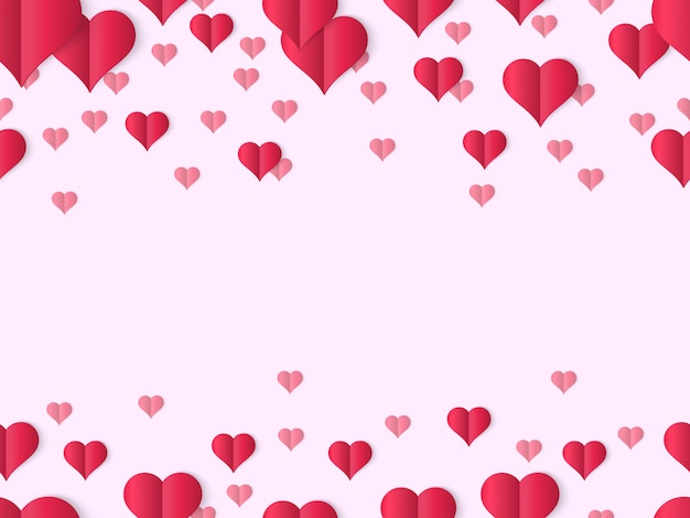 バレンタインハートバナー 装飾的なバレンタインデーの愛の境界線 かわいい紙要素のハート形 折り畳まれた紙の心の背景 ハート 型のオブジェクトとはがきピンクの背景 プレミアムベクター