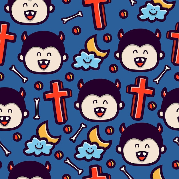 Premium Vector | Vampire doodle cartoon seamless pattern design