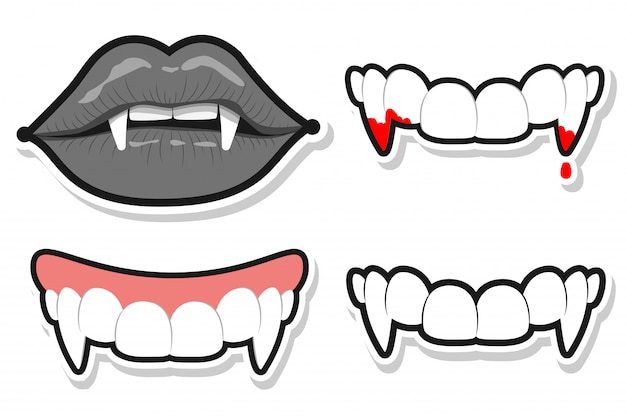 Vampire Teeth And Lips For Halloween Vector Cartoon Set Isolated Premium Vector 0583