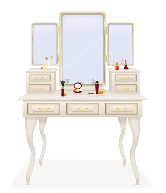 Vanity table old retro furniture vector illustration ...