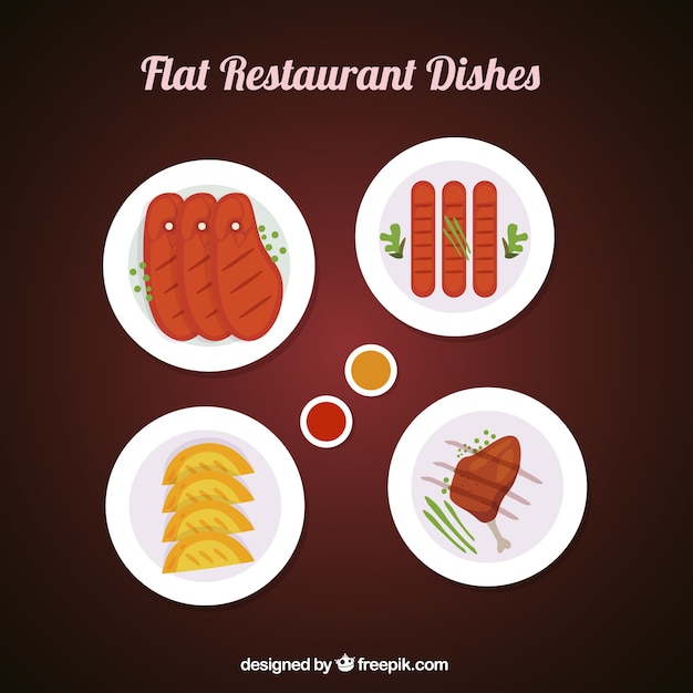 Varied dishes flat style restaurant