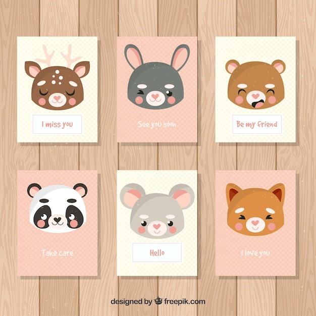 Download Variety of cards with cute animal faces Vector | Free Download