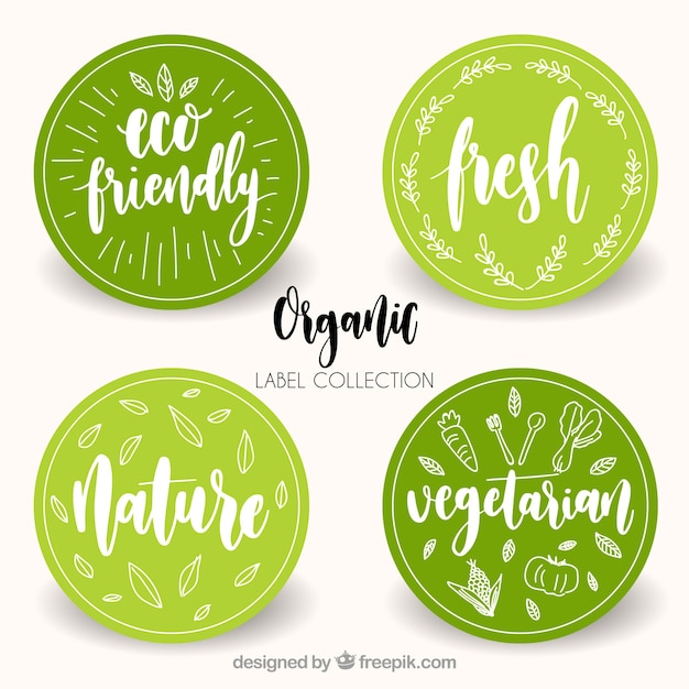 Variety of circular organic food labels Free Vector