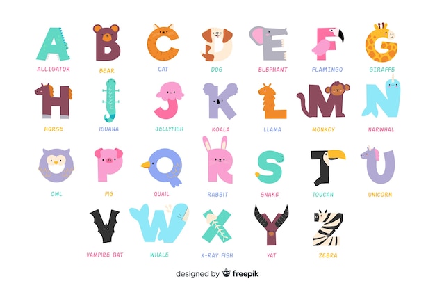 Variety of cute animals forming the alphabet Vector | Free Download