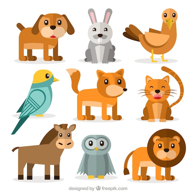 Premium Vector | Variety of cute flat animals