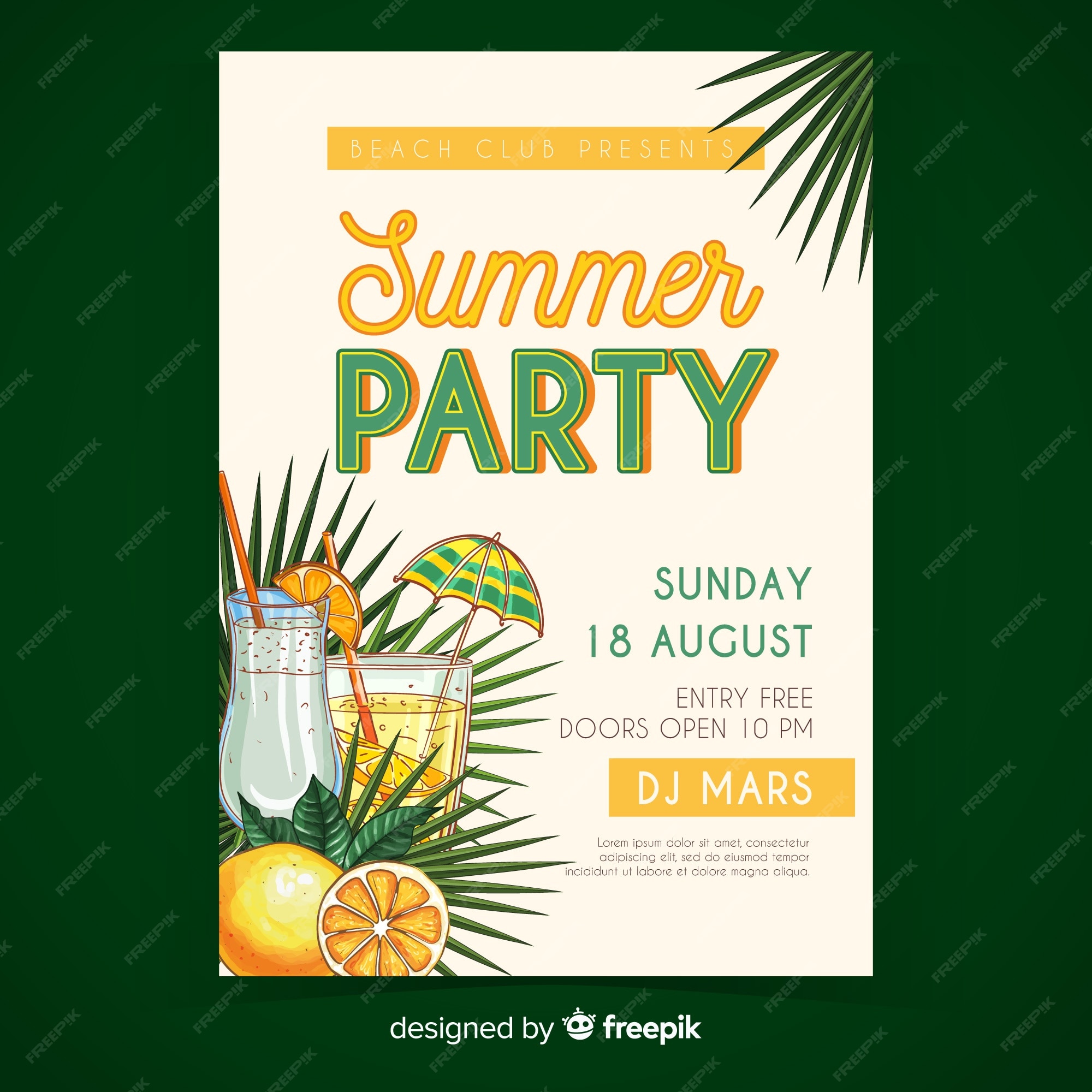 Free Vector | Variety of drinks summer party poster