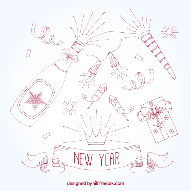 Free Vector | Variety of hand drawn new year party ornaments