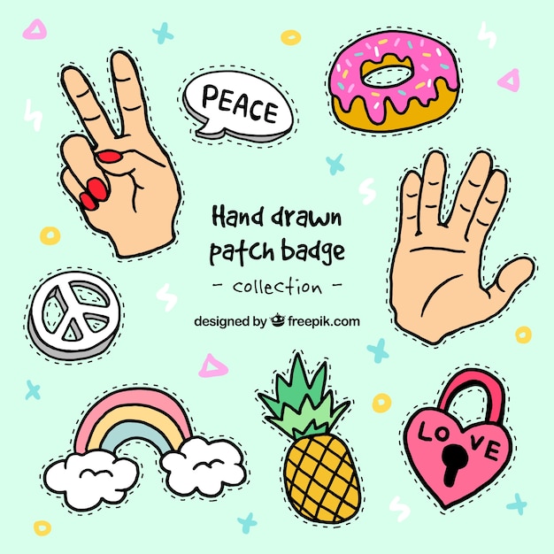 Variety of hand drawn patches Vector Free Download