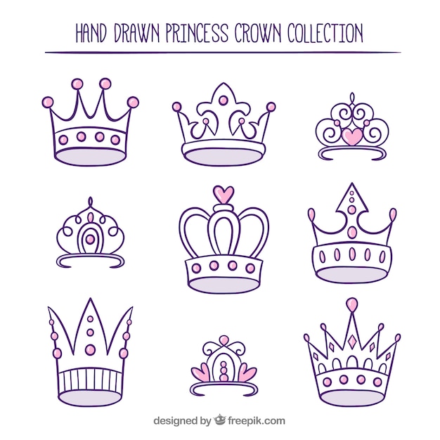 Free Vector | Variety of hand-drawn princess crowns with pink details