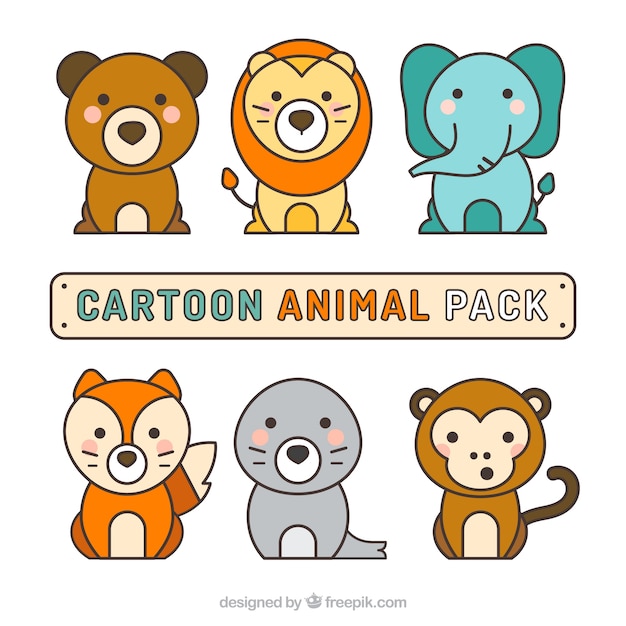Variety of animals with cartoon style