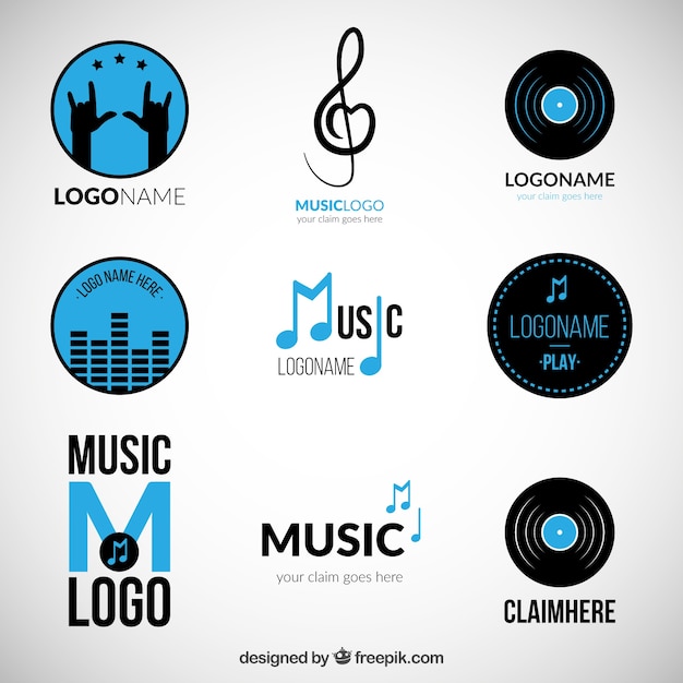 Variety of blue music logos Vector | Free Download