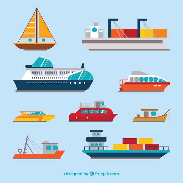 Variety of boats in flat design