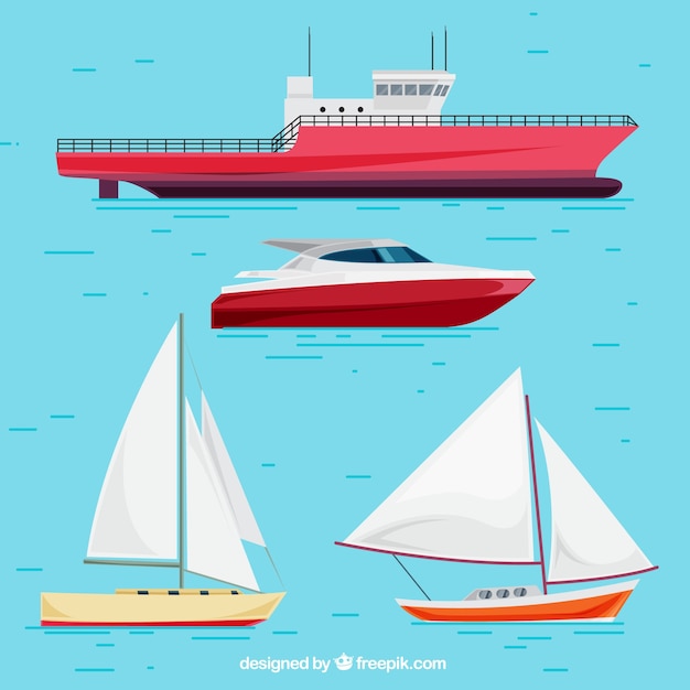 Variety of boats with color details