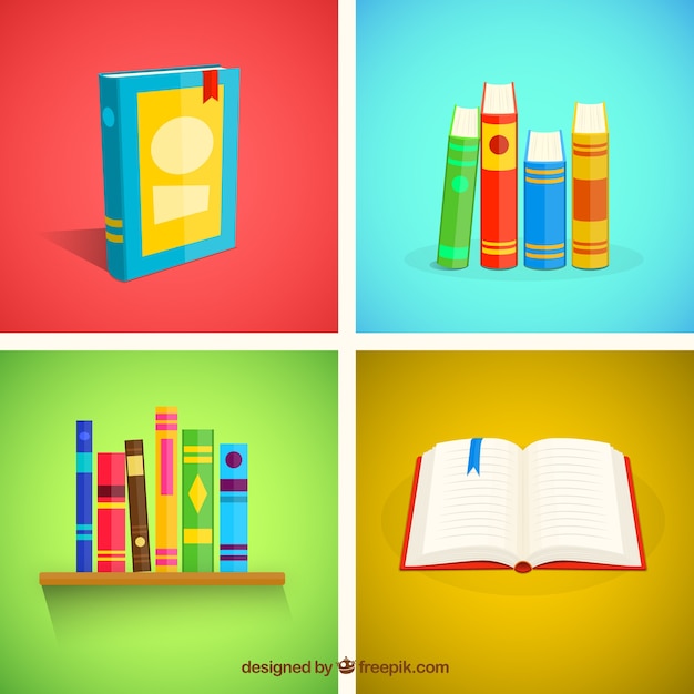 Variety of books in flat design Vector | Free Download